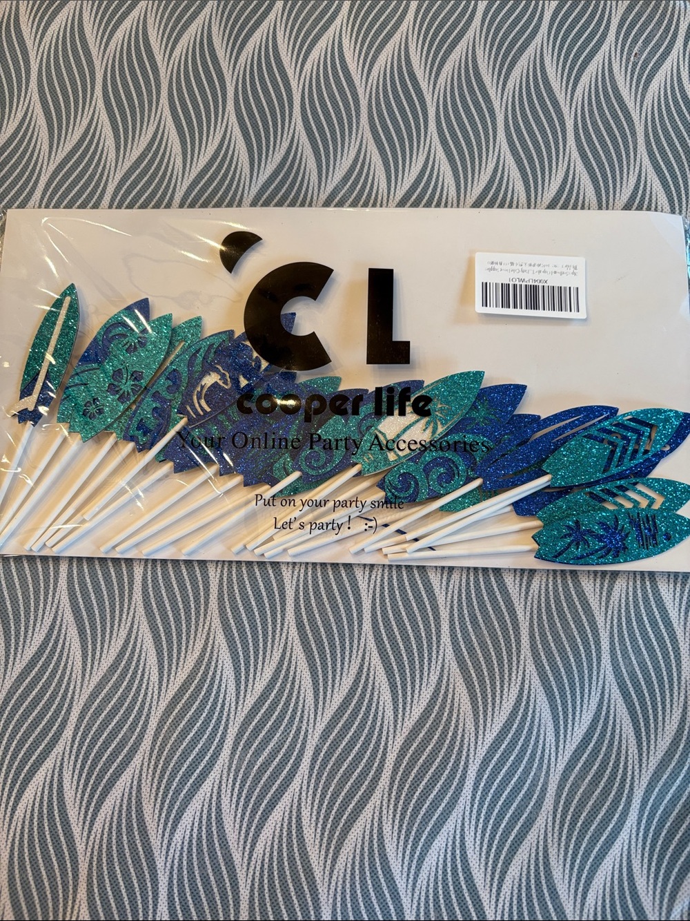 Cooper life Teal & Blue Glitter surf boards cupcake  Toppers Pack of 24 new